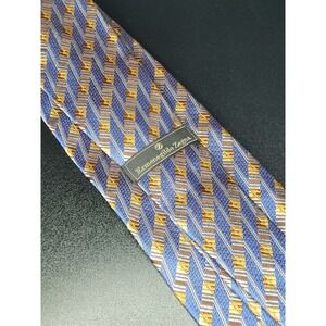 Ermenegildo Zegna Men's Necktie Blue Gold Geometric Silk 3.75x58 Excellent